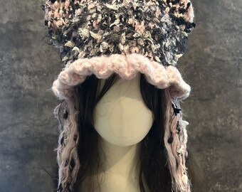 Handcrafted Cat Ear Hat, Handmade Crocheted Fuzzy Beanie, Cat Ear Beanie - Cozy & Handmade Crochet Winter Hat （Short Style)