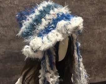 Handmade Fluffy Crochet Bucket Beanie, Cozy Winter Hat
