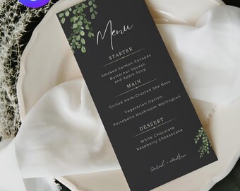 Boho Menu Card Template Set (3 Colors) 4 x 9" | Editable Canva File | Beige, Sage & Charcoal | Wedding or Elegant Event Stationery