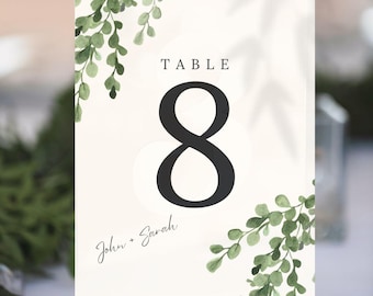Boho Wedding Table Numbers 1-24 | Earthy Greenery Template (Canva Editable)