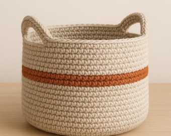 Crochet Pattern Rope Basket with Handles PDF Instant Download