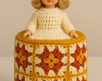 Crochet Pattern 1970's Granny Square Toilet Paper Roll Doll Instant Download