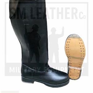 Handmade Black Leather Tall Boots | Men&#39;s Long Boots with Buckle Strap, Leather Sole & Iron Heel | Classic Vintage Style Footwear. Army Boot