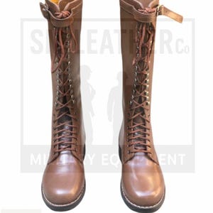 Handmade US Single Buckle Leather Long Boot Round Toe With Leather Sole Brown Color. Boot, Military Boot, Men Boot, Long Boot, French Boot.