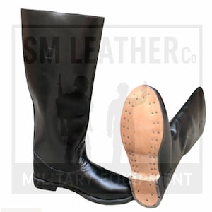Handmade German Officer Leather Long Boot  With Heel Leather Sole Black Color. Boot, Military Boot, Men Boot, Long Boot, Officer Boots.