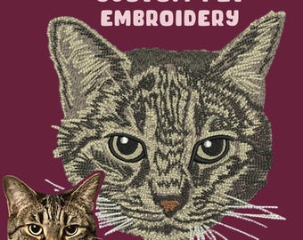 Custom Cat Embroidery Design Files, Custom Dog Embroidery Design Files, Custom Pet Portrait Embroidery Design, Pet Memorial Gift, Embroidery