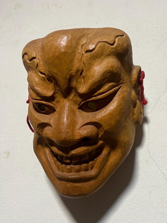 Large Vintage Hand-carved Wooden Japanese Demon Mask - Oni / Kijin