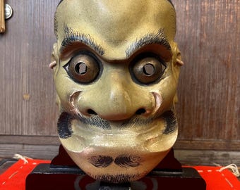 本物の手彫り木製般若面｜日本の能楽堂 鬼面｜伝統的な民俗芸術 壁飾り