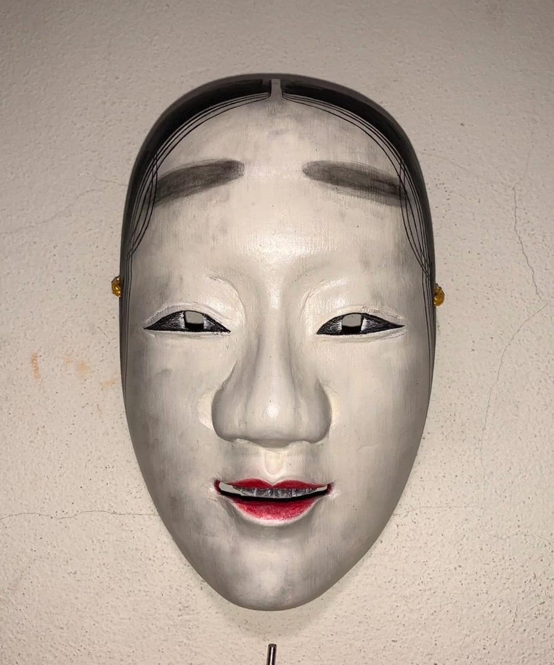 Hand-Carved Wooden Japanese Noh Mask 