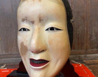 本物の手彫り木製般若面｜日本の能楽堂 鬼面｜伝統的な民俗芸術 壁飾り