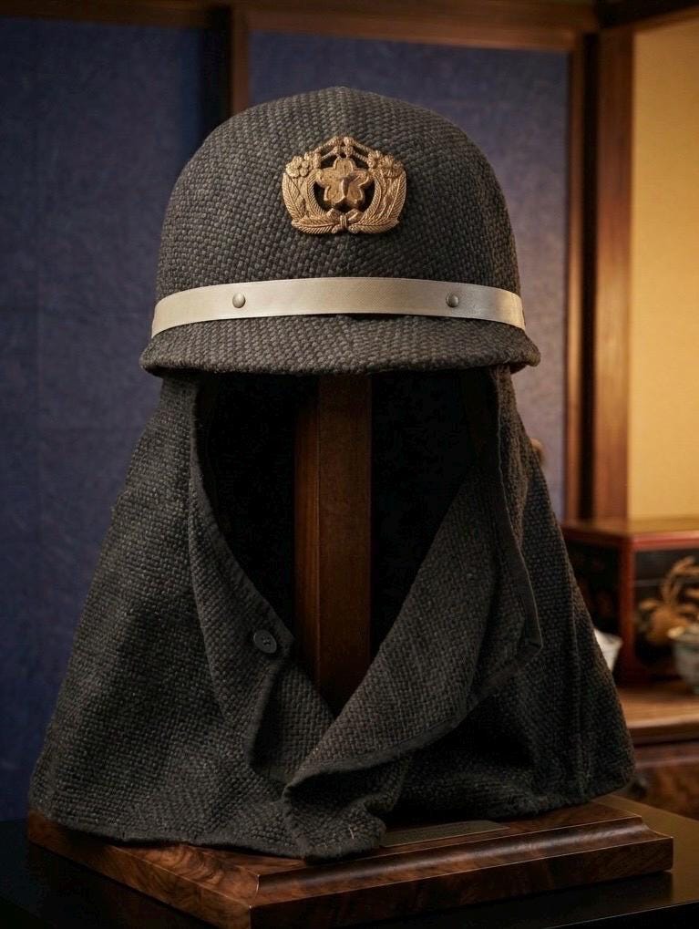 Vintage Japanese Firefighter Helmet Sakura Emblem WWII Era Showa