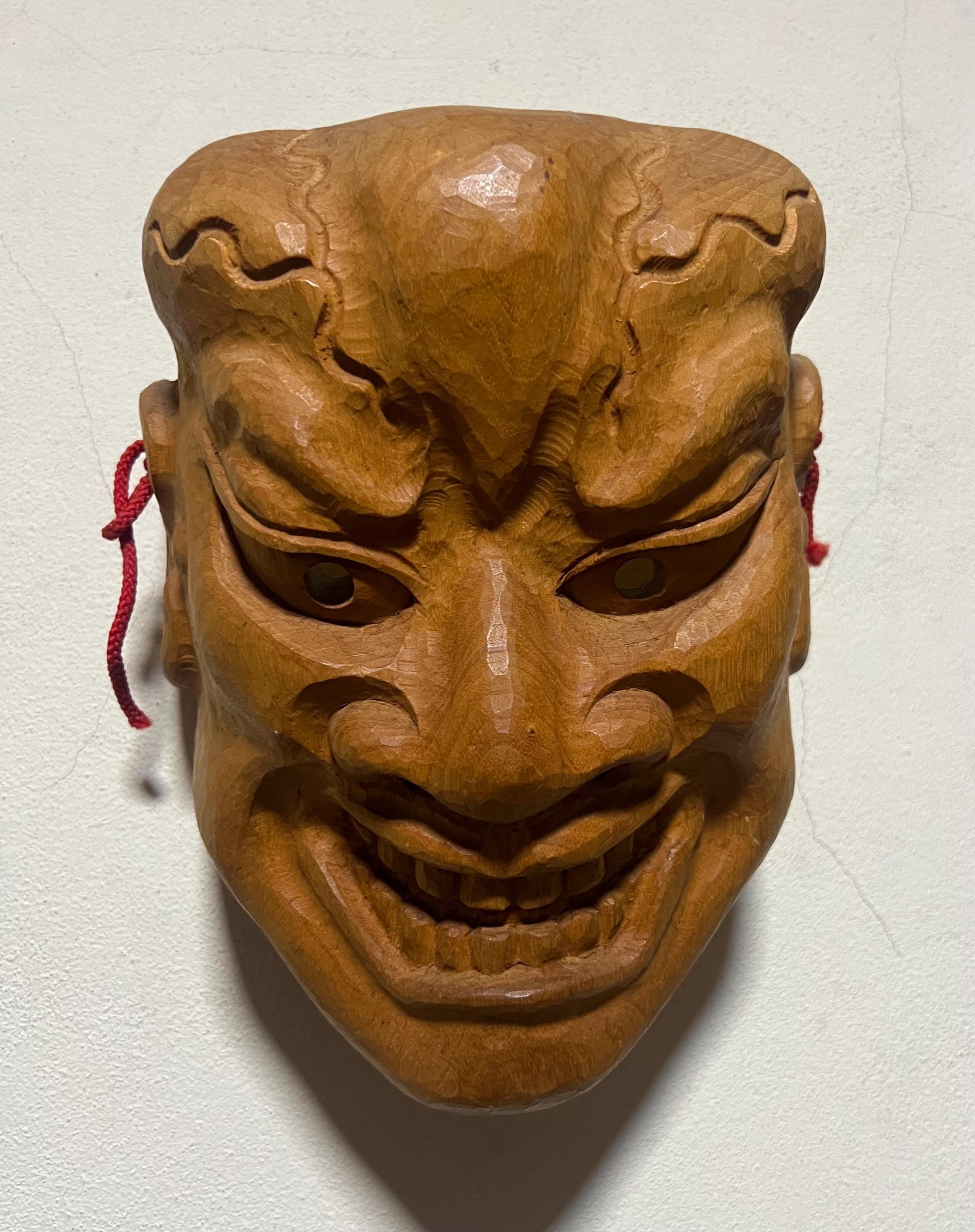 Large Vintage Hand-carved Wooden Japanese Demon Mask - Oni / Kijin