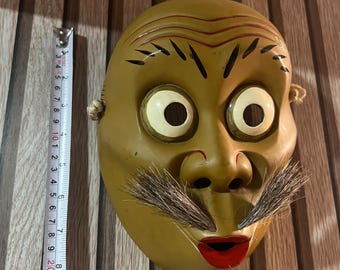 Japans masker kagura (Hyottoko) noh-masker, showa-tijdperk, handgemaakt houten Noh-theater 19-20e-eeuwse folklore Japanse kunst Raremask