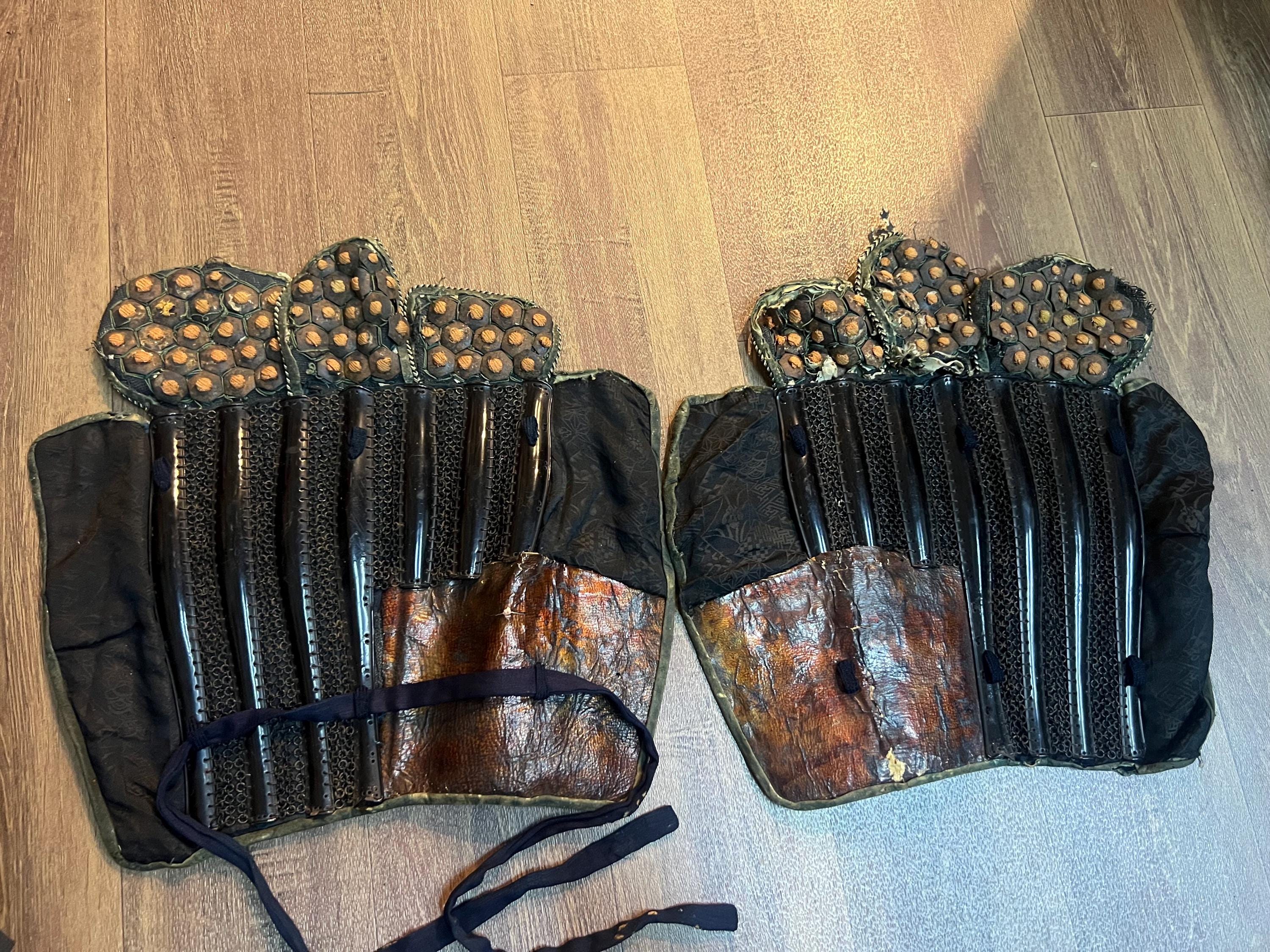 Antique Japanese Samurai Suneate Shin Guards Edo Period Kikko