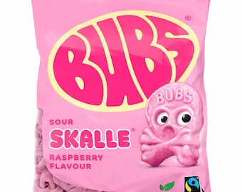 BUBS Raspberry Skull Gummies | Vegan Swedish Sour Candy, 90g