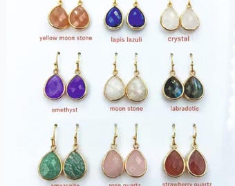 Boho Crystal Drop Earrings • Gold Plated Gemstone Jewelry
