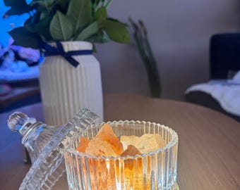 Himalayan Salt Lamp: Ribbed Glass Jar, Essential Oil Diffuser