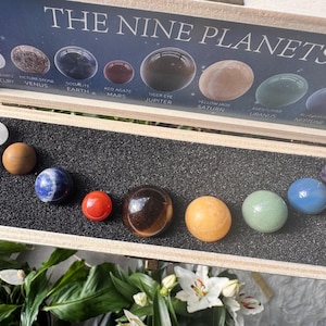 Planet Crystal Set: Healing Stones in Wooden Box, Celestial Decor