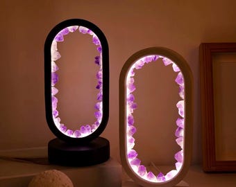 Adjustable Brightness Raw Oval  Amethyst Crystal Lamp: Dimmable LED Mood Light for Bedroom Office Led three Colour Craft Gift
