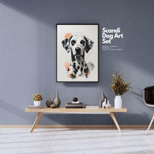 Juego de 6 láminas de arte mural de perros para imprimir: pósteres minimalistas abstractos para mascotas, tamaño A3, estilo escandinavo, ilustraciones en tinta pastel y carboncillo.