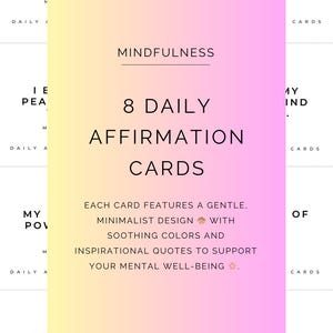 Tarjetas de Afirmaciones Diarias de ATENCIÓN PLENA – Juego de 8 Imprimibles – PDF A4 – Frases Motivacionales de Salud Mental – Descarga Digital