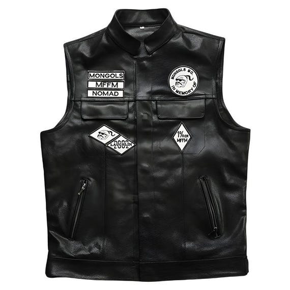 Custom Leather Motorcycle Vest: Mongols MC Biker Cutoff With