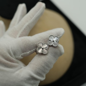 Vintage Guillioche 15mm clover earrings 925 silver 18k white gold plated