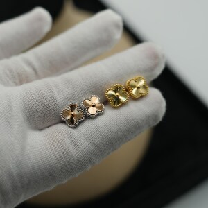 Vintage guillioche sweet 10mm clover earrings 925 silver 18k  gold plated
