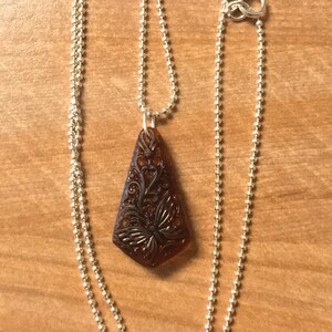 Glass Pendant~Butterfly Pendant~Amber Pendant~Topaz Pendant~Silver Necklace - Carved Glass~ Sterling silver plated