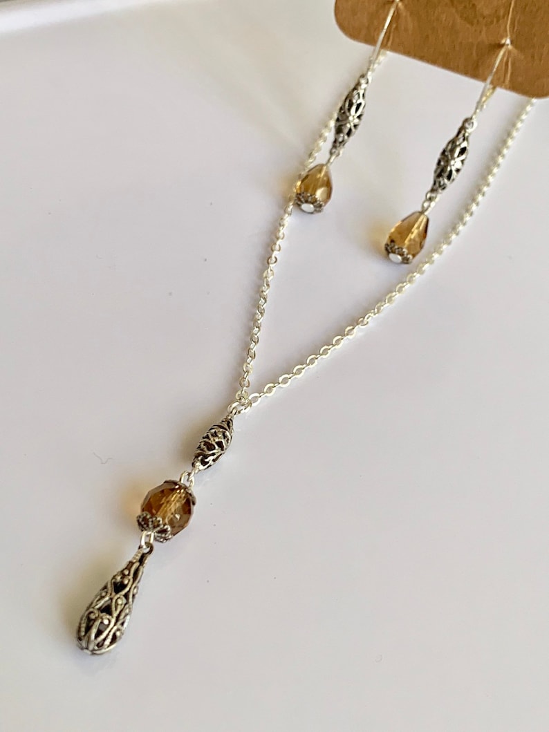 Topaz set-Smokey topaz-silver necklace topaz earrings-outlander inspired-outlander jewelry