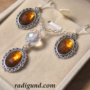 Topaz Jewelry Set - Smokey Topaz Earrings - Smokey Topaz Necklace - Antique Jewelry