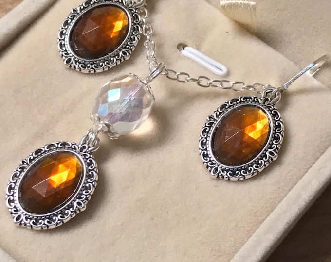 Topaz Jewelry Set - Smokey Topaz Earrings - Smokey Topaz Necklace - Antique Jewelry