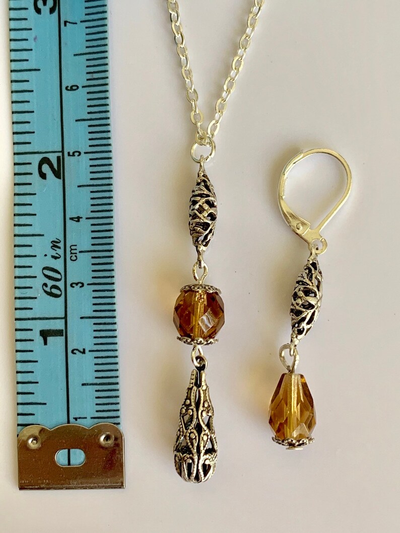 topaz earrings-outlander inspired-outlander jewelry Topaz set-Smokey topaz-silver necklace