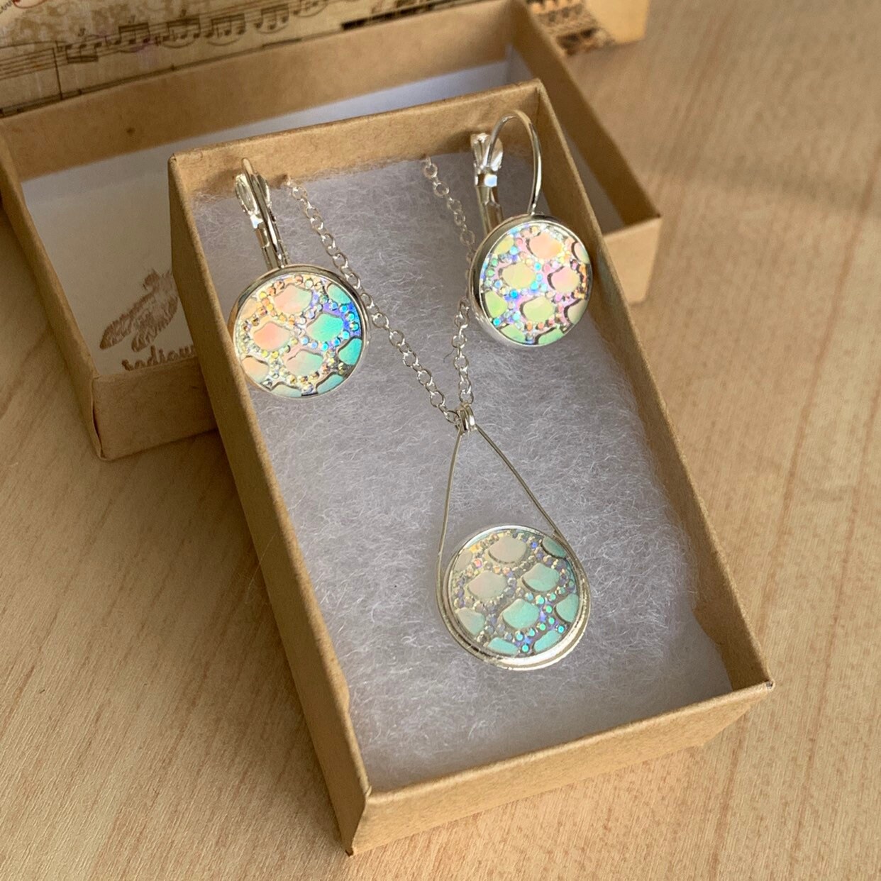 Silver Jewelry Set Silver Earringssilver Necklaceiridescent ...