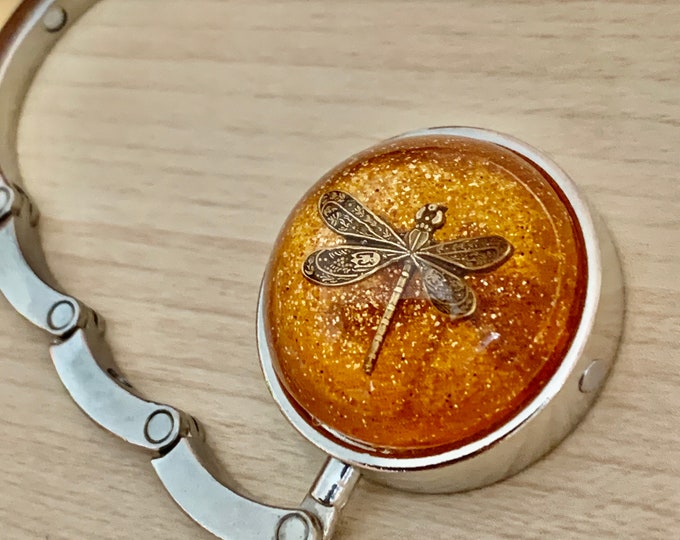 Dragonfly in Amber~ Round Silver Purse Hook Outlander purse hook~Resin Pendants~Silver purse hook~Outlander Inspired gifts