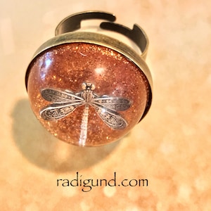 Dragonfly in amber - Resin Ring - Dragonfly Ring - Outlander Inspired-Outlander Jewelry-Celtic Ring-Brass Ring~Adjustable Ring
