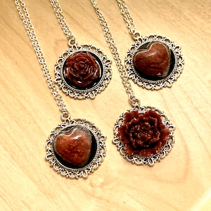 Red Pendant~Rose Necklace~Outlander Necklace~Round Silver Pendant~Resin Pendants~Silver necklace~Outlander Inspired Jewelry~filigree~heart