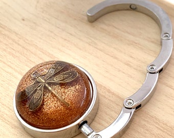 Dragonfly in Amber Resin Purse Hook - Outlander Inspired