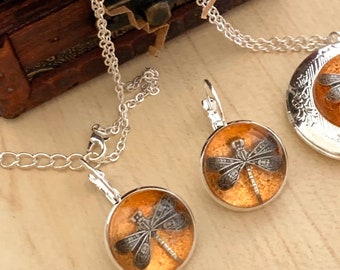 Dragonfly in Amber~Silver Dragonfly Earrings~Amber Earrings-Silver Earrings~Dragonfly Earrings~silver amber Earrings