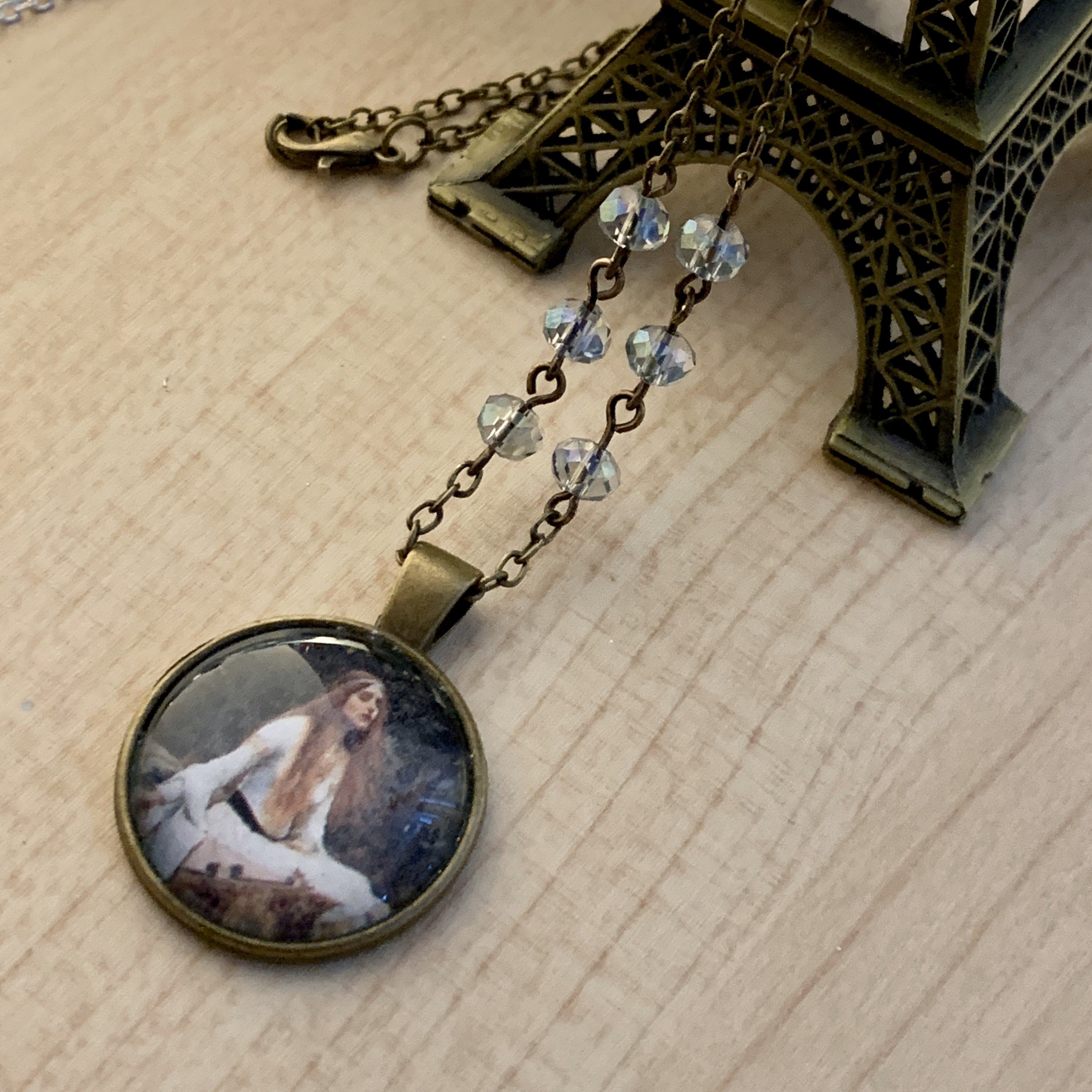 Lady of Shallot-Art jewelry-Silver Pendant-Glass Pendant-photo pendant-John  William Waterhouse~Brass Necklace, image size:3000x3000