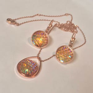 Mermaid Jewelry Set~ Rose Gold Earrings~Rose Gold Necklace~Scale Earrings~Sparkle Earrings~Mermaid Necklace~Resin Jewelry Set