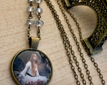 Lady of Shallot-Art jewelry-Silver Pendant-Glass Pendant-photo pendant-John William Waterhouse~Brass Necklace