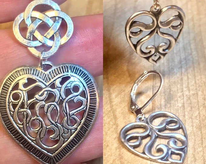 Heart Jewelry~ Silver Earrings~Silver Necklace~silver heart~celtic heart~celtic Necklace~heart Charm~celtic jewelry~silver celtic jewelry