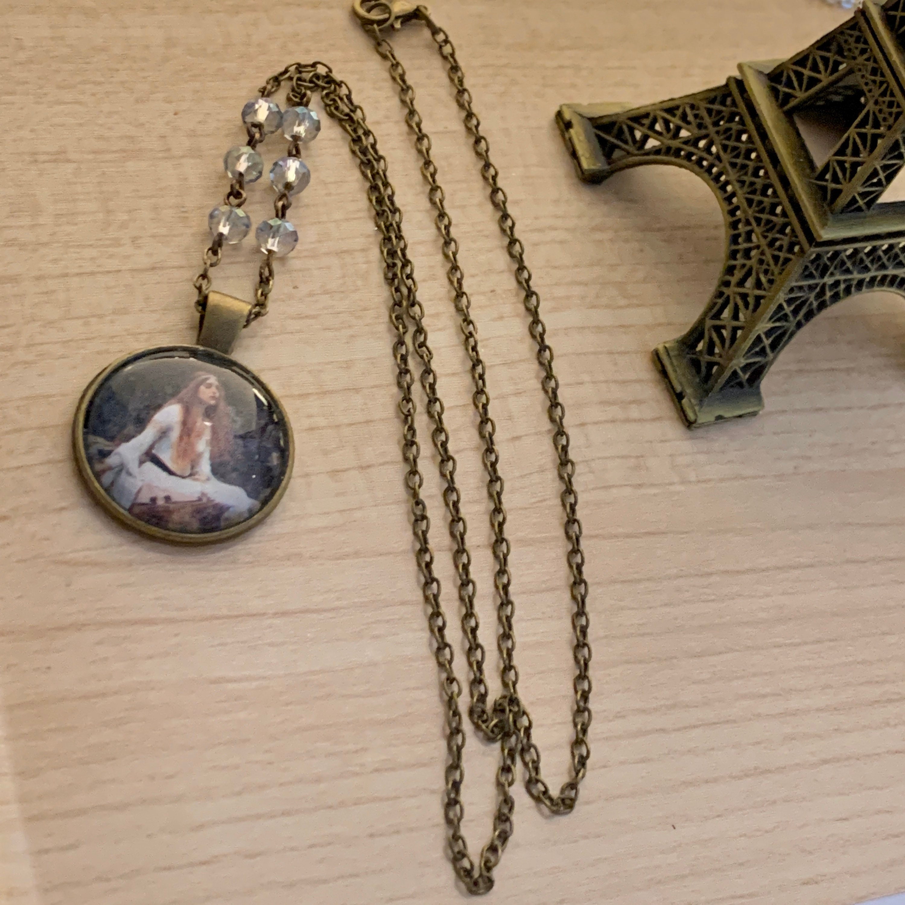 Lady of Shallot-Art jewelry-Silver Pendant-Glass Pendant-photo pendant-John  William Waterhouse~Brass Necklace, image size:3000x3000