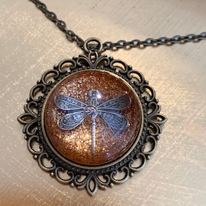 Dragonfly in Amber~Brass Pendant~ Dragonfly Pendants~Outlander Jewelry~Resin Pendants~Outlander inspired jewelry