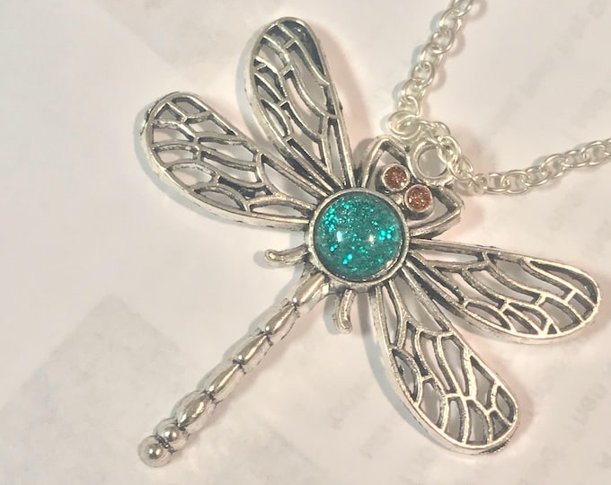 Dragonfly Pendant~ Silver Pendant~Silver Necklace~Dragonfly~Sparkle Pendant~Sparkle Necklace~Dragonfly Charm~Resin Jewelry
