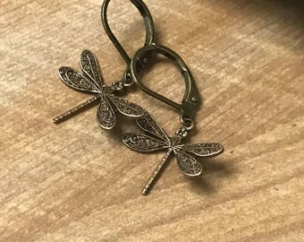 Dragonfly Earrings: Brass or Silver, Outlander Inspired, 25mm