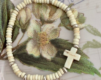 Unisex Bracelet~Easter bracelet~Stretch Bracelet~Turtle Bracelet~Cross Bracelet~Stone Beads~Bead Bracelet-ivory bracelet- turquoise