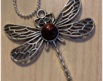 Dragonfly Pendant~ Silver Pendant~Silver Necklace~Dragonfly~Burgundy Pendant~Sparkle Necklace~Dragonfly Charm~Resin Jewelry