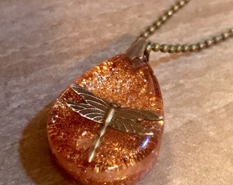 Dragonfly in Amber - Original - Small Pendants - Resin Pendants - Outlander Inspired - Outlander Jewelry - Brass dragonfly - brass necklace